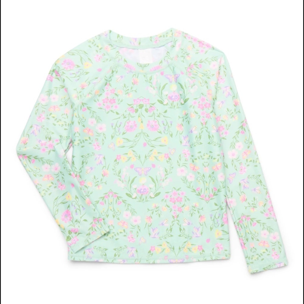 Wonder Nation Girls Floral Long Sleeve Rash Guard Top Size XXL (18)